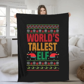 Discover World's Tallest Elf - Christmas Ugly Sweater Fleece Blankets