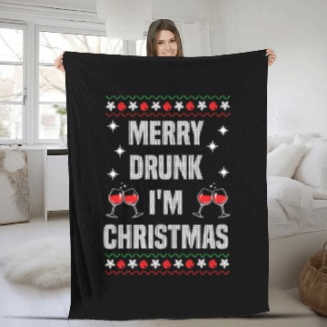 Discover Funny Christmas Drinking Xmas Merry Drunk I'm Fleece Blankets