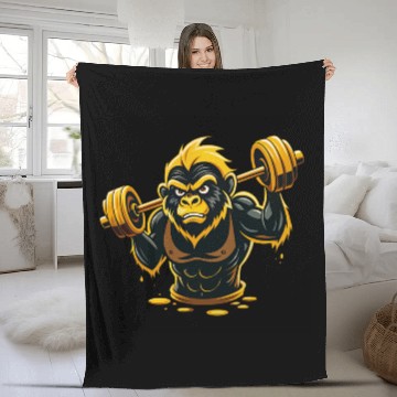 Discover Vector illustration, gorilla lifting weights Fleece Blankets