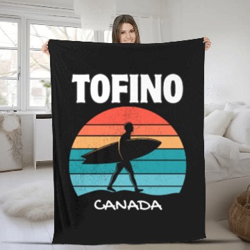 Discover TOFINO CANADA Surf Retro Sunset Surfing Summer Vac Fleece Blankets