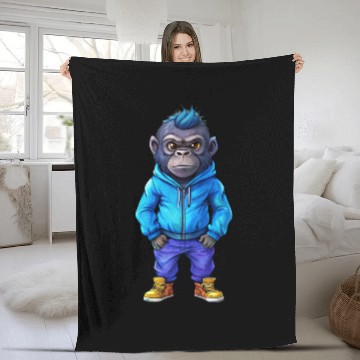 Discover Illustration of a hip-hop chibi gorilla. Fleece Blankets