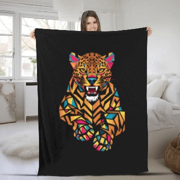 Discover Colorful Geometric Jaguar Illustration Fleece Blankets