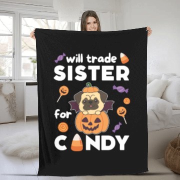Discover Pug Halloween Trade Sister For Candy Fleece Blankets