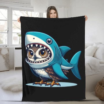 Discover Owl in Shark Costume Fleece Blankets