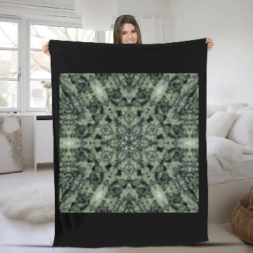 Discover watercolor green white black mandala Fleece Blankets