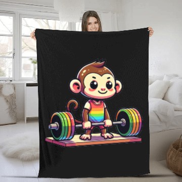 Discover Cool Monkey Deadlifting In The Gym Fleece Blankets