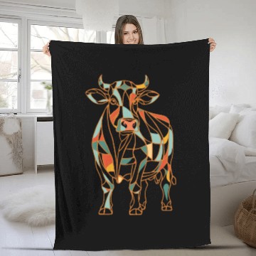 Discover Geometric Farm Animal Graphic Vibrant Cow Fleece Blankets