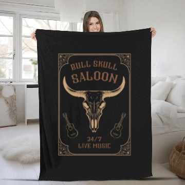 Discover Country Music Western Bull Skull Saloon Fleece Blankets