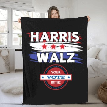 Discover Kamala Harris & Tim Walz: Your vote matters 2024 Fleece Blankets