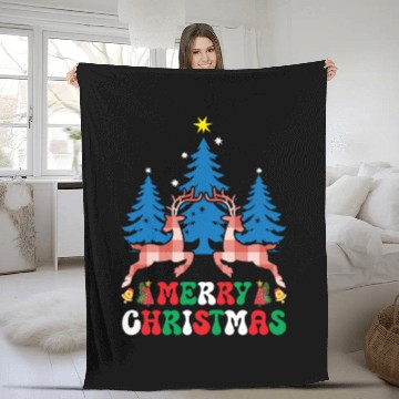 Discover Pretty Wintery Buffalo Plaid Reindeer Merry Christ Fleece Blankets
