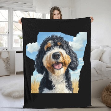 Discover Bernedoodle Field Nature Bernedoodle Watercolor Fleece Blankets