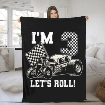 Discover Race Car 3rd Birthday Boy 3 Three Toddler Racing Fleece Blankets