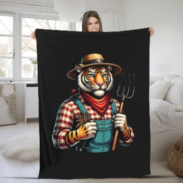 Discover Cute Tiger Farmer Fleece Blankets