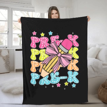 Discover Pre K Teacher Pencil Coquette Bow Back To School K Fleece Blankets