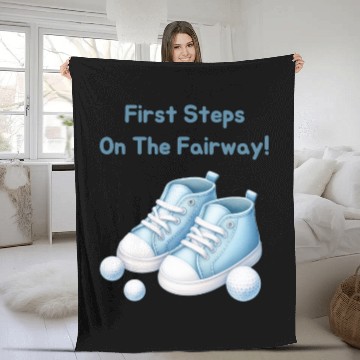 Discover First Steps on the Fairway - Blue Kids' Golf Shoes Fleece Blankets
