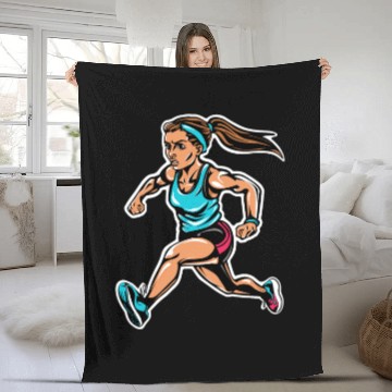 Discover Female Runner Graphic Fleece Blankets