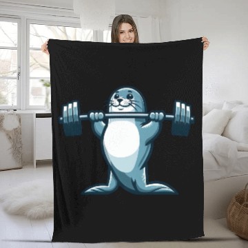Discover Seal fitness workout gym barbells training Fleece Blankets