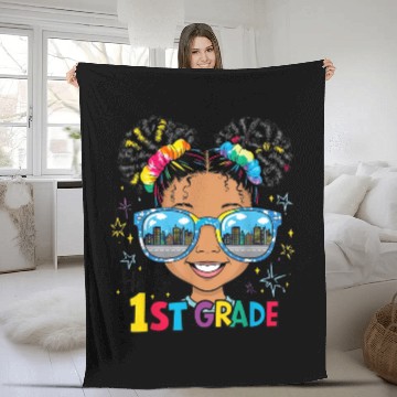 Discover Hello First Grade messy bun tie dye back to school Fleece Blankets