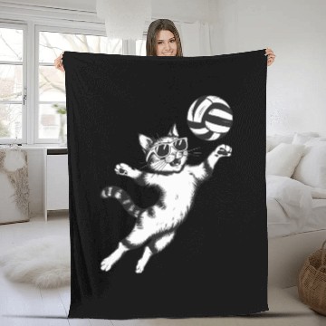 Discover Cat Wearing Sunglasses Playing Volleyball Fleece Blankets