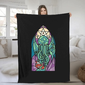 Discover Cthulhu Church Stained Glass Cosmic Horror Funny Fleece Blankets