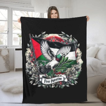 Discover Pigeon holding olive's leaf free Palestine Flag Fleece Blankets
