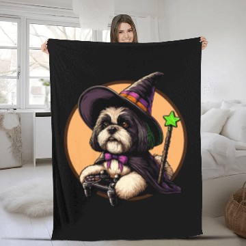 Discover Shih Tzu dog as Wizard and loves Gaming Fleece Blankets