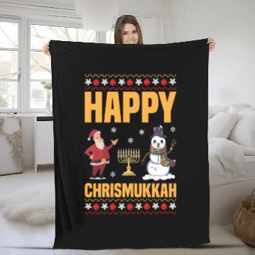 Discover Happy Chrismukkah Funny Hanukkah Christmas Santa Fleece Blankets