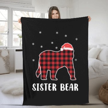 Discover Red Plaid Bear Christmas Pajama Sister Matching Fleece Blankets