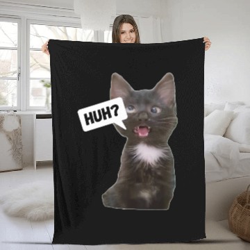 Discover Funny Cross Eyed Cat Meme Huh Funny Cat Fleece Blankets