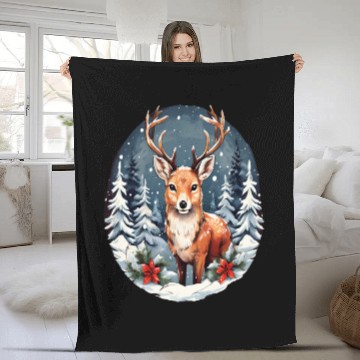 Discover Christmas Deer with Poinsettia and Snow Fleece Blankets