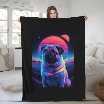 Discover Animal Art Planet Fantasy Artwork Pug in Neon Fleece Blankets
