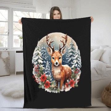 Discover Christmas Deer with Poinsettia and Snow Fleece Blankets