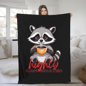 Discover Adorable Raccoon with Coffee - Highly Caffeinated Fleece Blankets