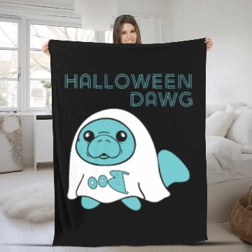 Discover Ghost Manatee - Halloween Dawg Fleece Blankets