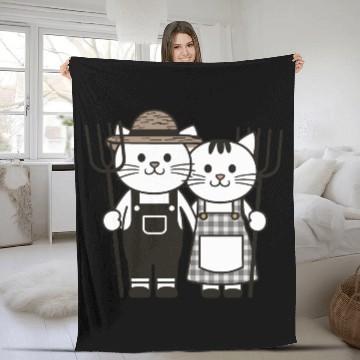 Discover Farmer Cats Wearing Overalls and Gingham Dress Fleece Blankets