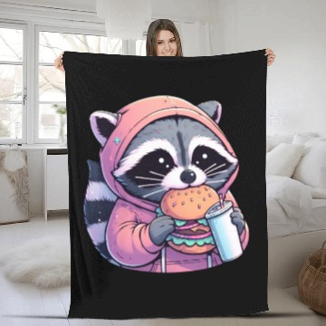 Discover Trash Panda - Raccoon eating fast food Fleece Blankets
