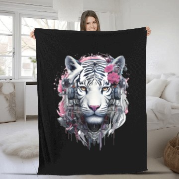 Discover Tiger Animal Nature Motif Drawing Illustration Fac Fleece Blankets