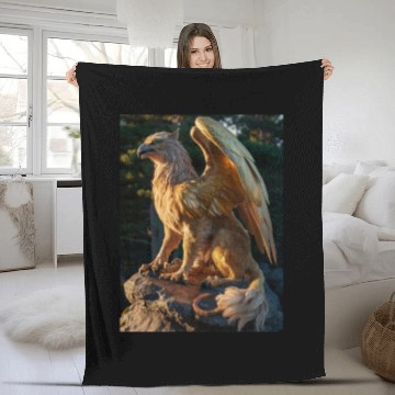 Discover Majestic Griffin Statue at Sunset Fleece Blankets