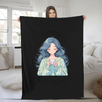 Discover A Woman Drinking Coffee, A Coffee Lover Text Fleece Blankets