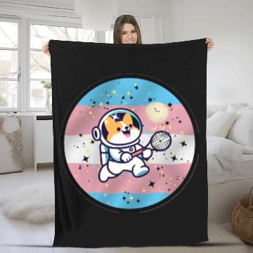 Discover MMA: Meow Space with Trans Flag background Fleece Blankets