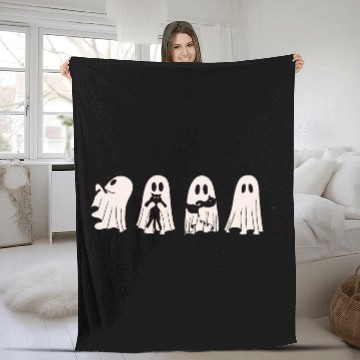 Discover Funny Ghost Black Cat Spooky Season Trick Or Treat Fleece Blankets