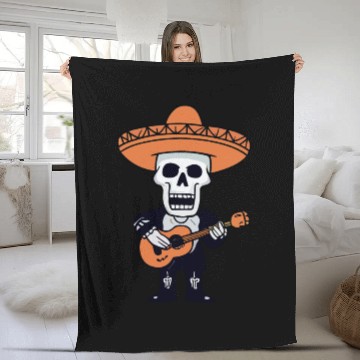 Discover Skeleton Mariachi Guitar Player Fleece Blankets