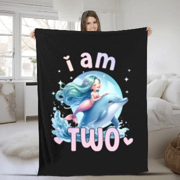 Discover 2nd Birthday Mermaid Girl Second birthday girl 2 y Fleece Blankets