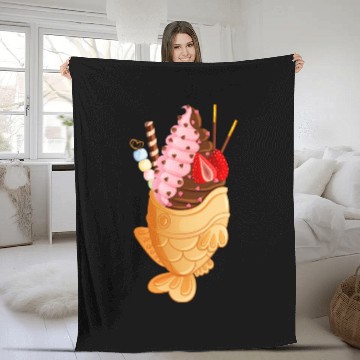 Discover Strawberry & Chocolate Taiyaki with Mochi & Pocky Fleece Blankets