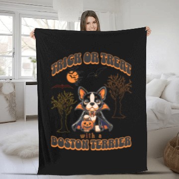 Discover Trick or Treat with a Boston Terrier Halloween Fleece Blankets