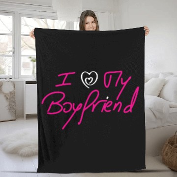 Discover I Love My Boyfriend - Pink Design on Black Fleece Blankets