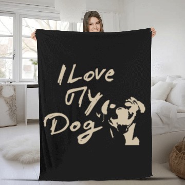 Discover I Love My Dog - Brown Design on Black Fleece Blankets