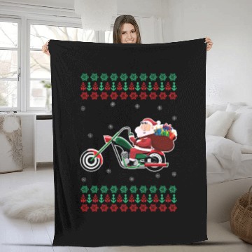 Discover Santa Claus Motorcycle Ugly Christmas Sweater Xmas Fleece Blankets