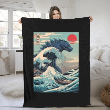 Discover Kaiju Monster Japanese Great Wave Anime Graphic Fleece Blankets