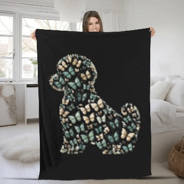 Discover Nature's Harmony: Dog Silhouette of Butterflies Fleece Blankets